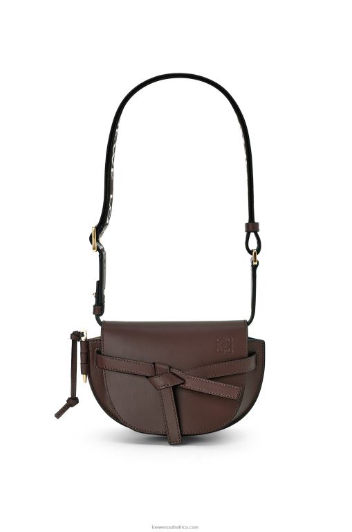 Loewe Women Mini Gate Dual bag in soft calfskin and jacquard 206XF319 Chocolate