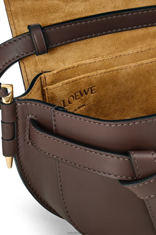 Loewe Women Mini Gate Dual bag in soft calfskin and jacquard 206XF319 Chocolate