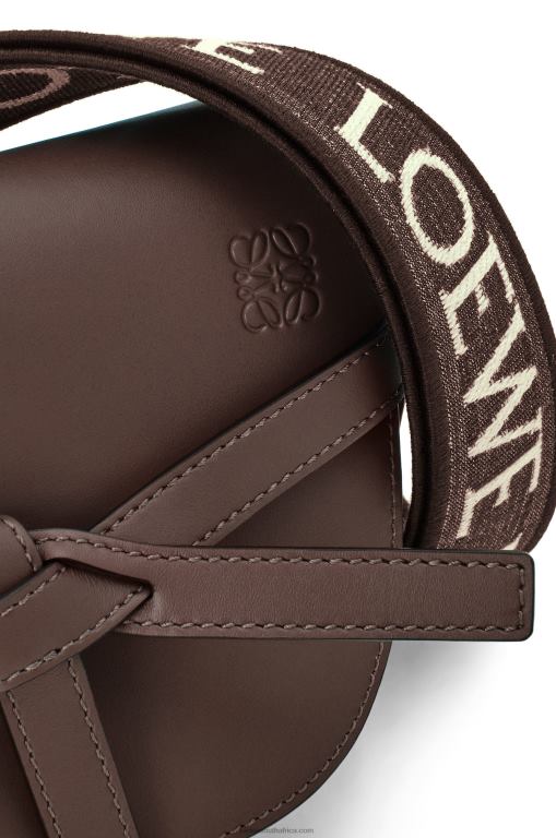 Loewe Women Mini Gate Dual bag in soft calfskin and jacquard 206XF319 Chocolate