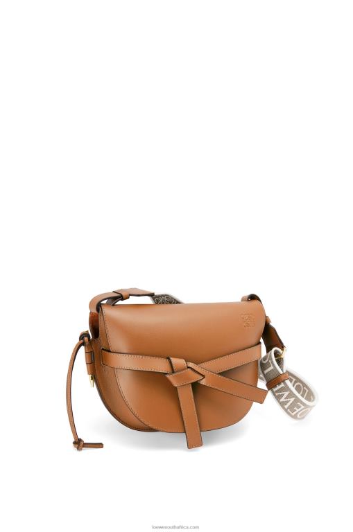 Loewe Women Small Gate bag in soft calfskin and jacquard 206XF254 Tan