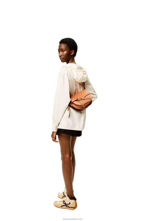 Loewe Women Small Gate bag in soft calfskin and jacquard 206XF254 Tan