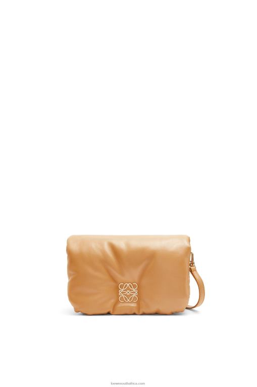 Loewe Women Mini Puffer Goya bag in shiny nappa lambskin 206XF245 Camel