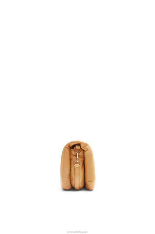 Loewe Women Mini Puffer Goya bag in shiny nappa lambskin 206XF245 Camel