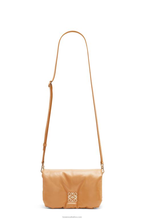 Loewe Women Mini Puffer Goya bag in shiny nappa lambskin 206XF245 Camel