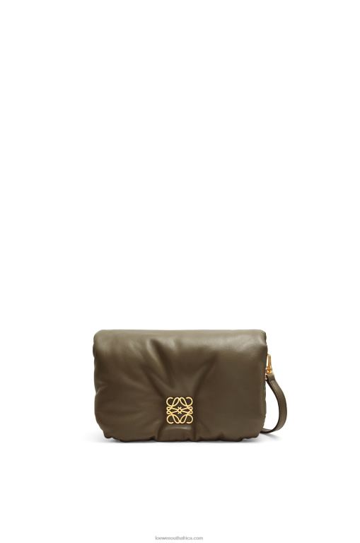 Loewe Women Mini Puffer Goya bag in shiny nappa lambskin 206XF246 Dark Khaki Green