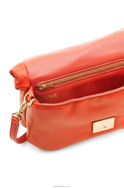 Loewe Women Mini Puffer Goya bag in shiny nappa lambskin 206XF326 Sunrise Orange