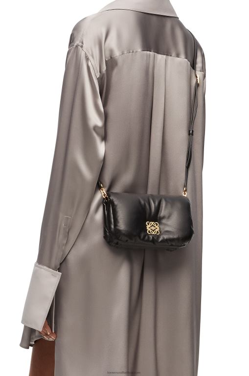 Loewe Women Mini Puffer Goya bag in shiny nappa lambskin 206XF413 Black