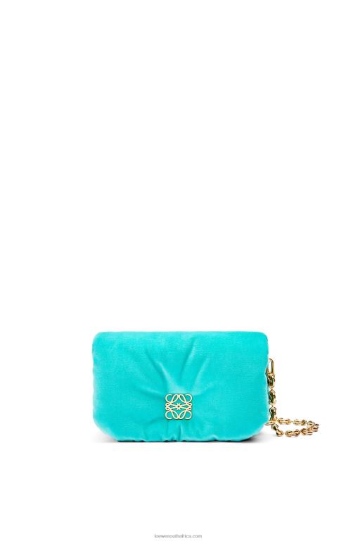 Loewe Women Mini Puffer Goya bag in velvet 206XF248 Caribbean Blue