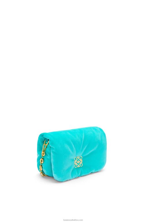 Loewe Women Mini Puffer Goya bag in velvet 206XF248 Caribbean Blue