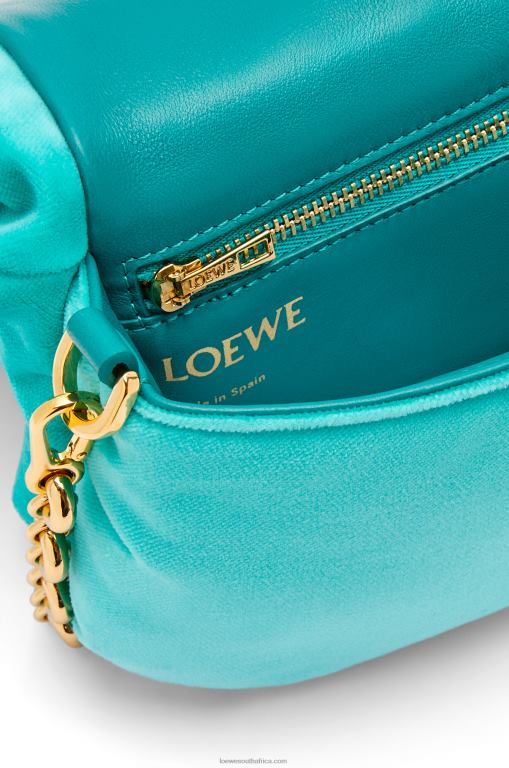 Loewe Women Mini Puffer Goya bag in velvet 206XF248 Caribbean Blue
