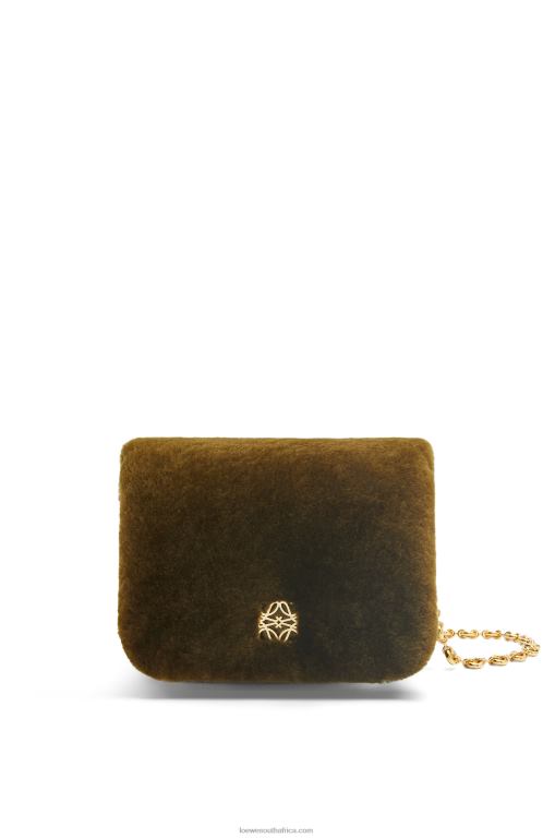 Loewe Women Puffer Goya bag in shearling 206XF468 Khaki Green