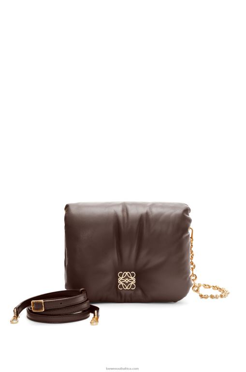 Loewe Women Puffer Goya bag in shiny nappa lambskin 206XF383 Dark Chocolate
