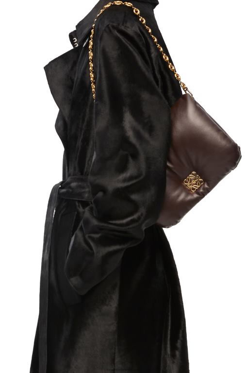 Loewe Women Puffer Goya bag in shiny nappa lambskin 206XF383 Dark Chocolate