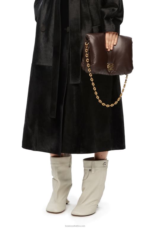 Loewe Women Puffer Goya bag in shiny nappa lambskin 206XF383 Dark Chocolate