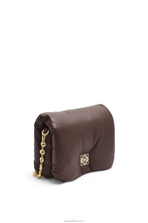 Loewe Women Puffer Goya bag in shiny nappa lambskin 206XF383 Dark Chocolate