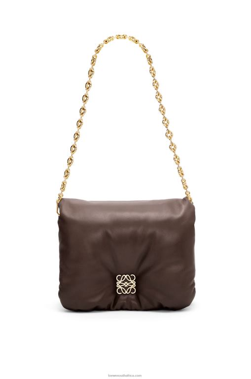 Loewe Women Puffer Goya bag in shiny nappa lambskin 206XF383 Dark Chocolate