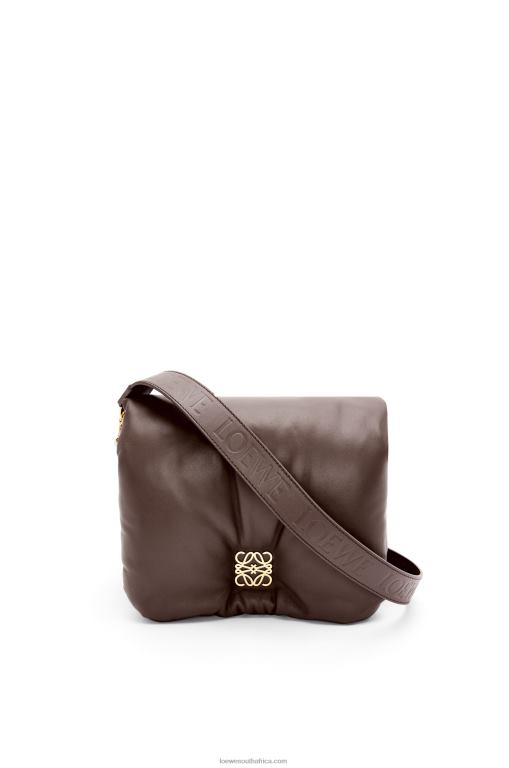 Loewe Women Puffer Goya bag in shiny nappa lambskin 206XF383 Dark Chocolate
