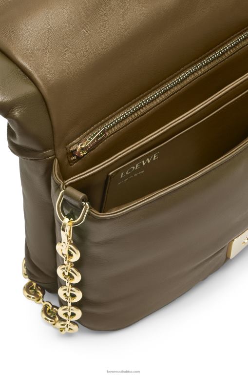 Loewe Women Puffer Goya bag in shiny nappa lambskin 206XF465 Dark Khaki Green