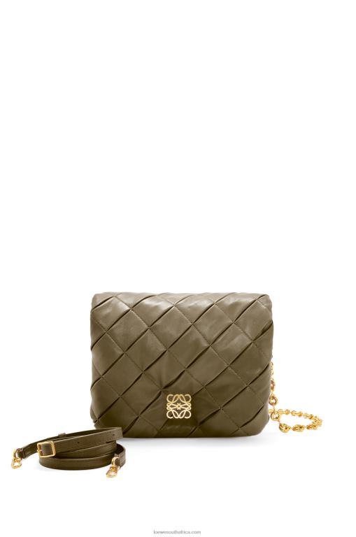 Loewe Women Puffer Goya in pleated shiny nappa lambskin 206XF382 Dark Khaki Green