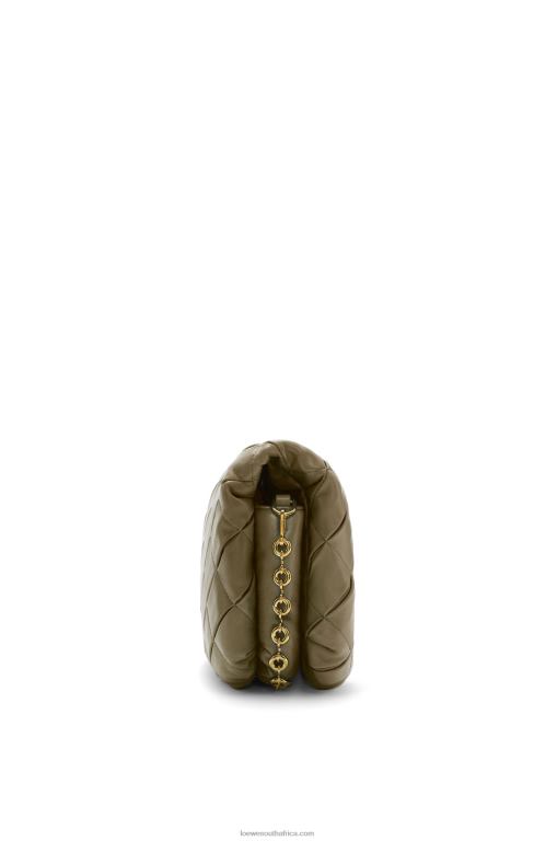 Loewe Women Puffer Goya in pleated shiny nappa lambskin 206XF382 Dark Khaki Green
