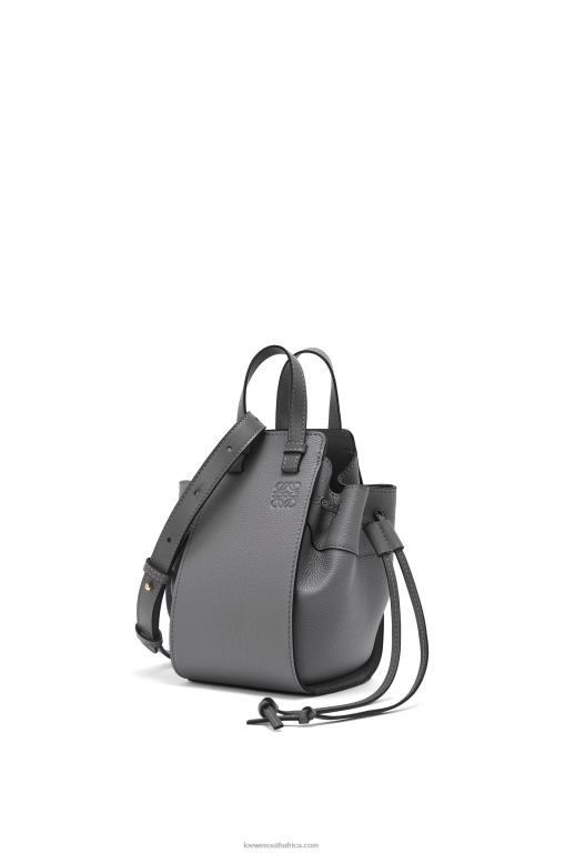 Loewe Women Mini Hammock drawstring in soft grained calfskin 206XF252 Asphalt Grey