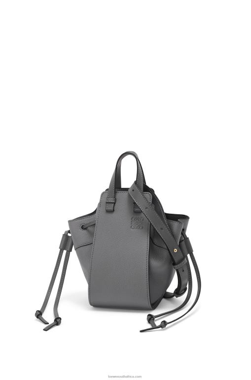 Loewe Women Mini Hammock drawstring in soft grained calfskin 206XF252 Asphalt Grey