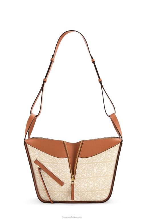 Loewe Women Small Hammock bag in Anagram jacquard and calfskin 206XF523 Ecru/Tan