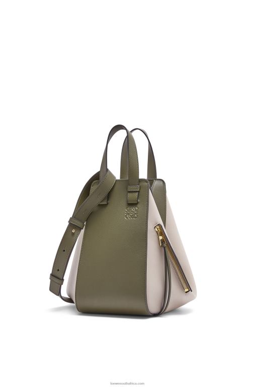 Loewe Women Small Hammock bag in classic calfskin 206XF525 Autumn Green/Light Oat