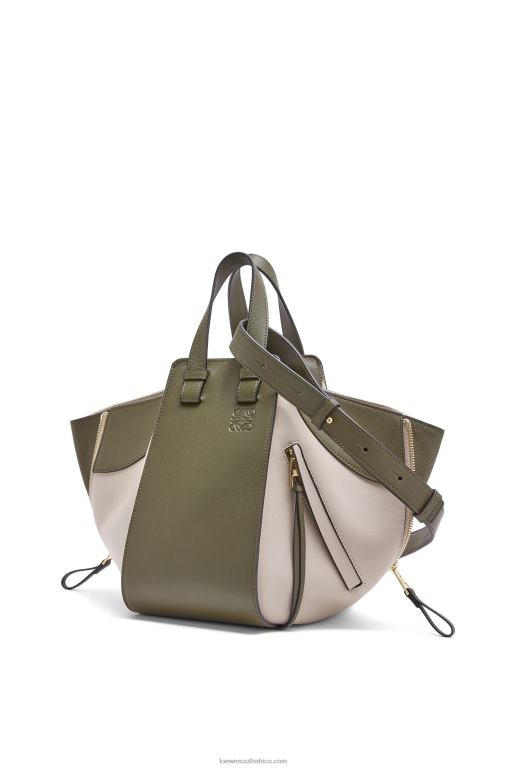 Loewe Women Small Hammock bag in classic calfskin 206XF525 Autumn Green/Light Oat