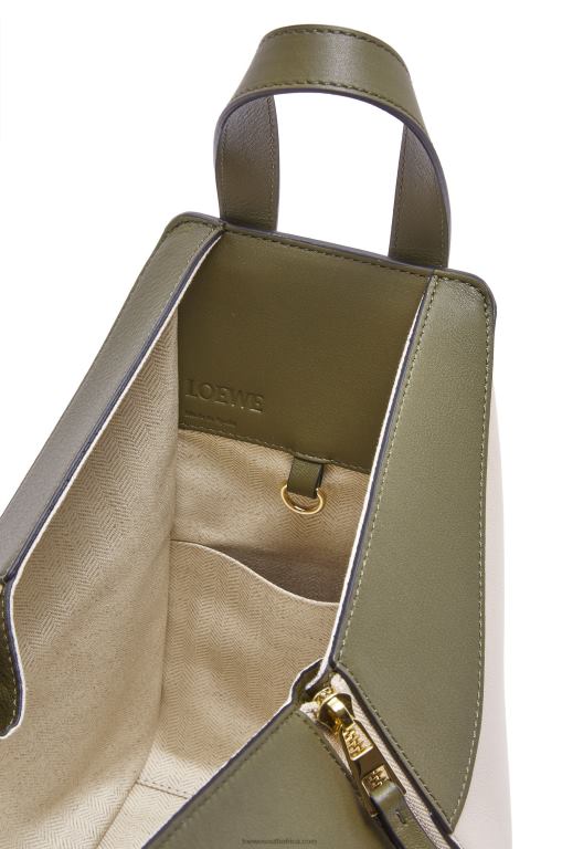 Loewe Women Small Hammock bag in classic calfskin 206XF525 Autumn Green/Light Oat