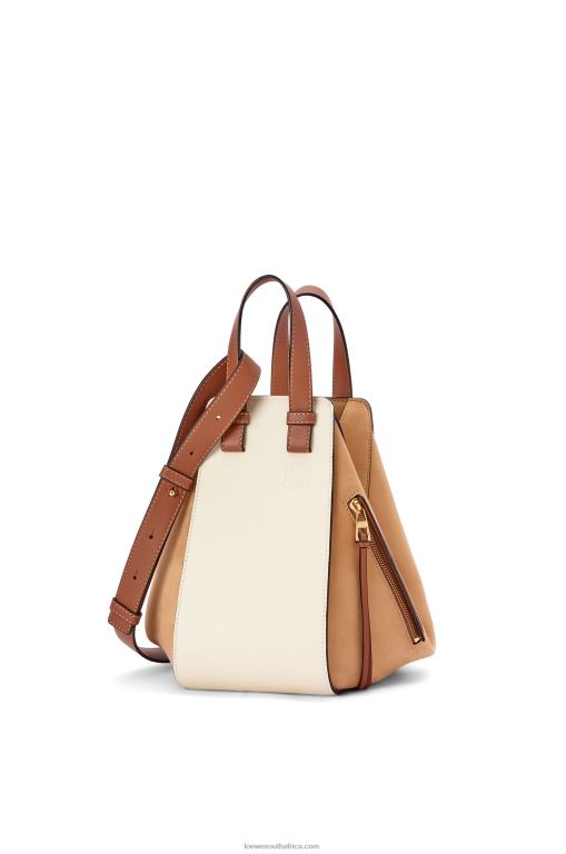 Loewe Women Small Hammock bag in classic calfskin and suede 206XF506 Milk/Warm Desert