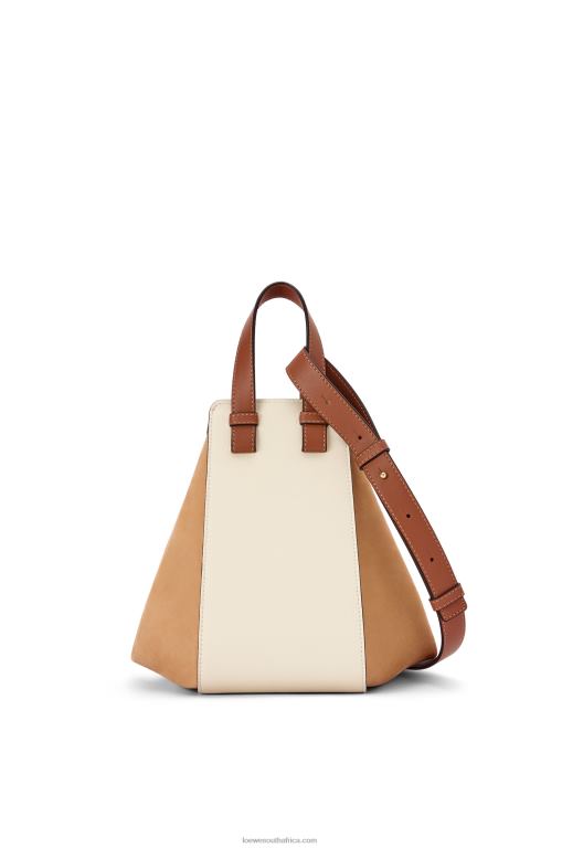 Loewe Women Small Hammock bag in classic calfskin and suede 206XF506 Milk/Warm Desert