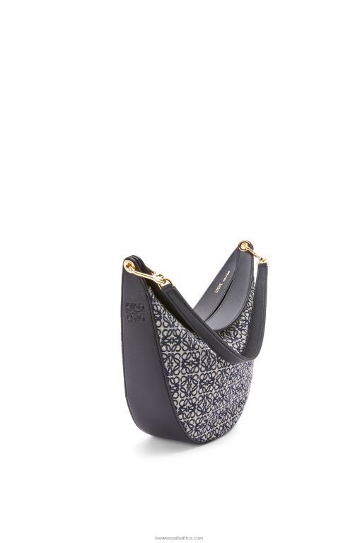Loewe Women Luna bag in Anagram jacquard and classic calfskin 206XF451 Navy/Black