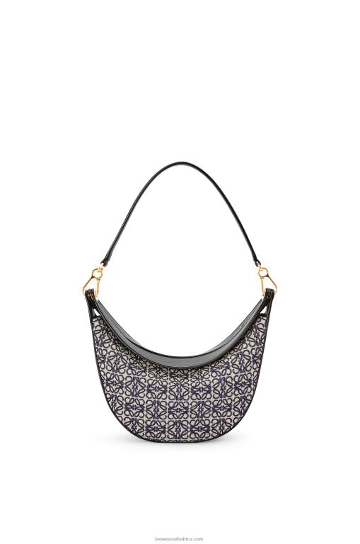 Loewe Women Small Luna bag in Anagram jacquard and classic calfskin 206XF450 Navy/Black