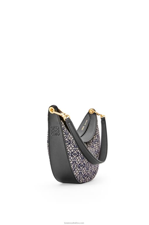 Loewe Women Small Luna bag in Anagram jacquard and classic calfskin 206XF450 Navy/Black