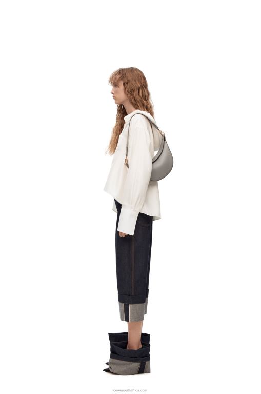 Loewe Women Small Luna bag in satin calfskin and jacquard 206XF476 Pearl Grey