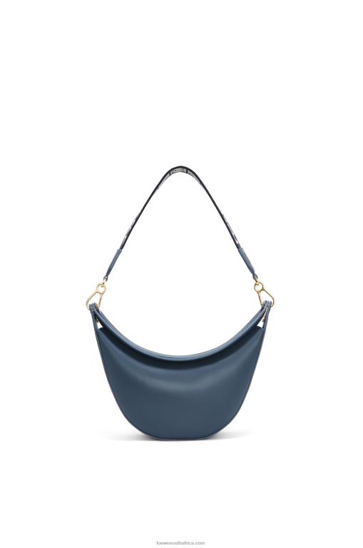 Loewe Women Small Luna bag in satin calfskin and jacquard 206XF482 Onyx Blue