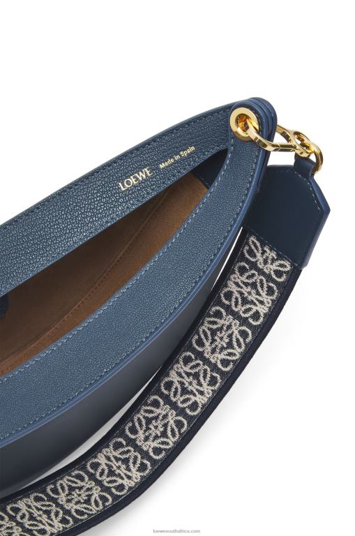 Loewe Women Small Luna bag in satin calfskin and jacquard 206XF482 Onyx Blue