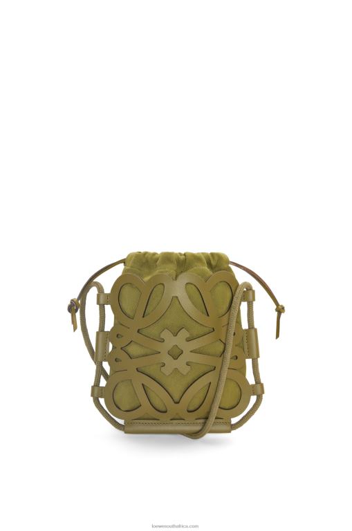 Loewe Women Anagram cut-out crossbody in classic calfskin and canvas 206XF226 Olive