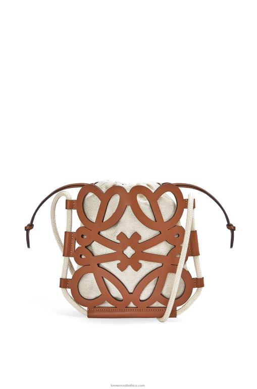 Loewe Women Anagram cut-out crossbody in classic calfskin and canvas 206XF327 Tan/Ecru
