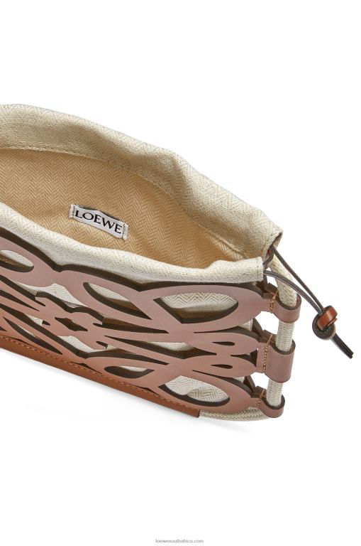 Loewe Women Anagram cut-out crossbody in classic calfskin and canvas 206XF327 Tan/Ecru