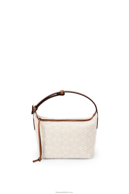 Loewe Women Small Cubi bag in Anagram jacquard and calfskin 206XF463 Ecru/Tan