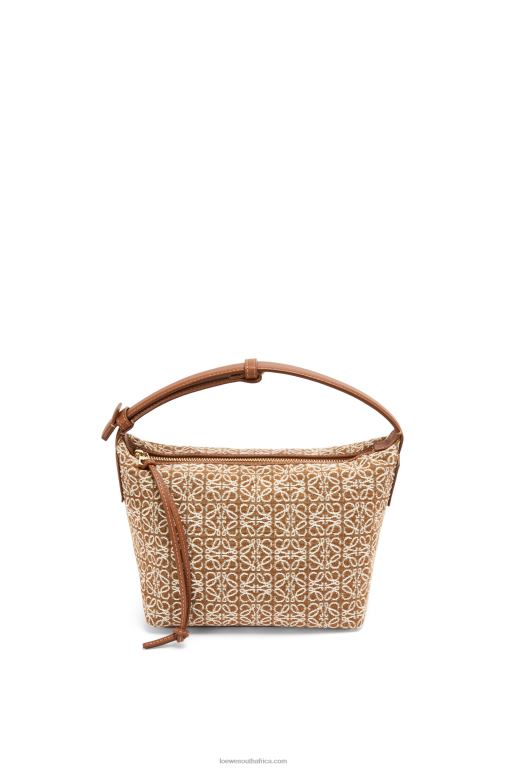 Loewe Women Small Cubi bag in Anagram jacquard and calfskin 206XF504 Tan/Pecan