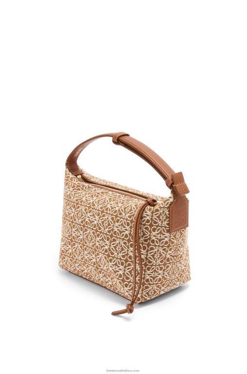 Loewe Women Small Cubi bag in Anagram jacquard and calfskin 206XF504 Tan/Pecan
