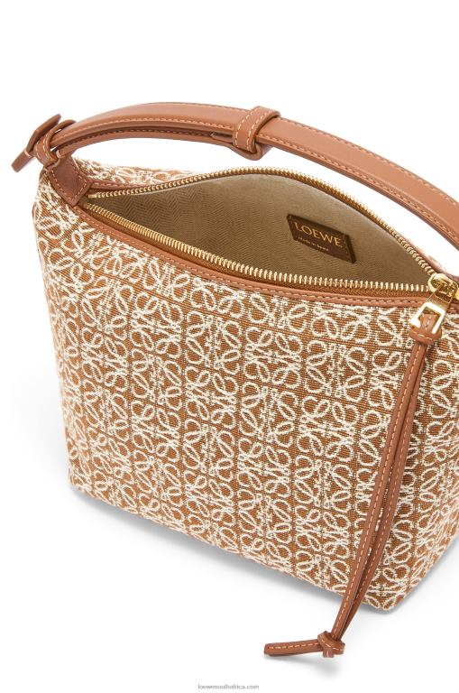 Loewe Women Small Cubi bag in Anagram jacquard and calfskin 206XF504 Tan/Pecan