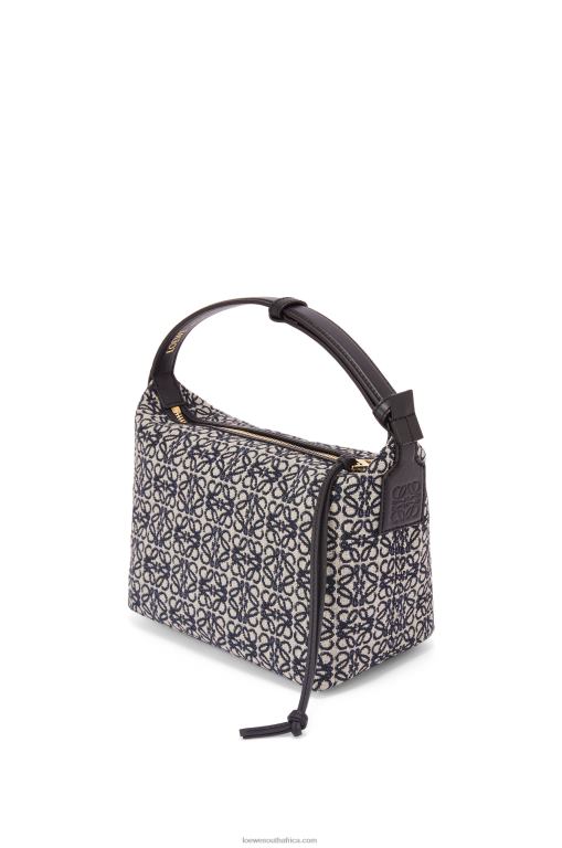 Loewe Women Small Cubi bag in Anagram jacquard and calfskin 206XF518 Navy/Black
