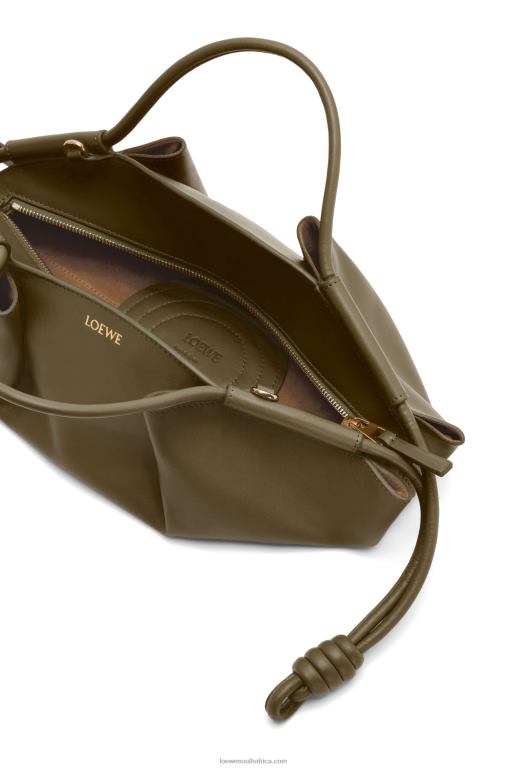 Loewe Women Small Paseo bag in shiny nappa calfskin 206XF353 Dark Khaki Green