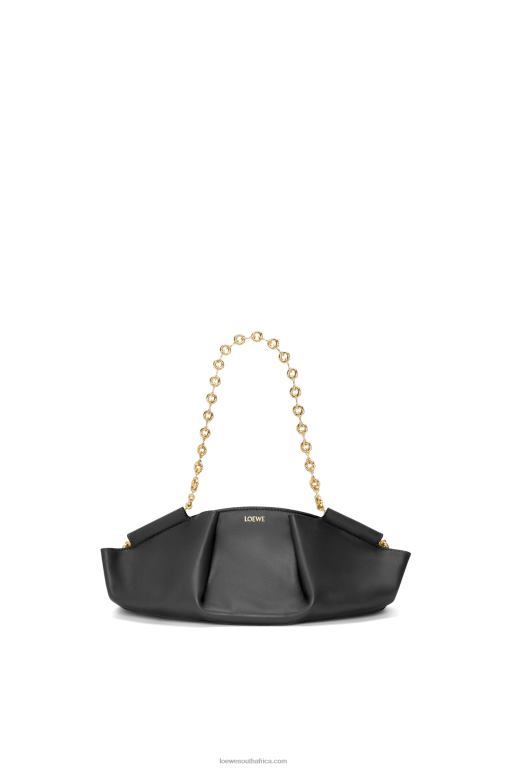 Loewe Women Small Paseo bag in shiny nappa calfskin with chain 206XF402 Black