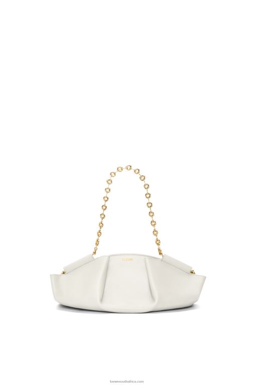 Loewe Women Small Paseo bag in shiny nappa calfskin with chain 206XF404 Soft White