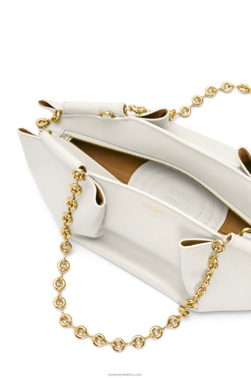 Loewe Women Small Paseo bag in shiny nappa calfskin with chain 206XF404 Soft White